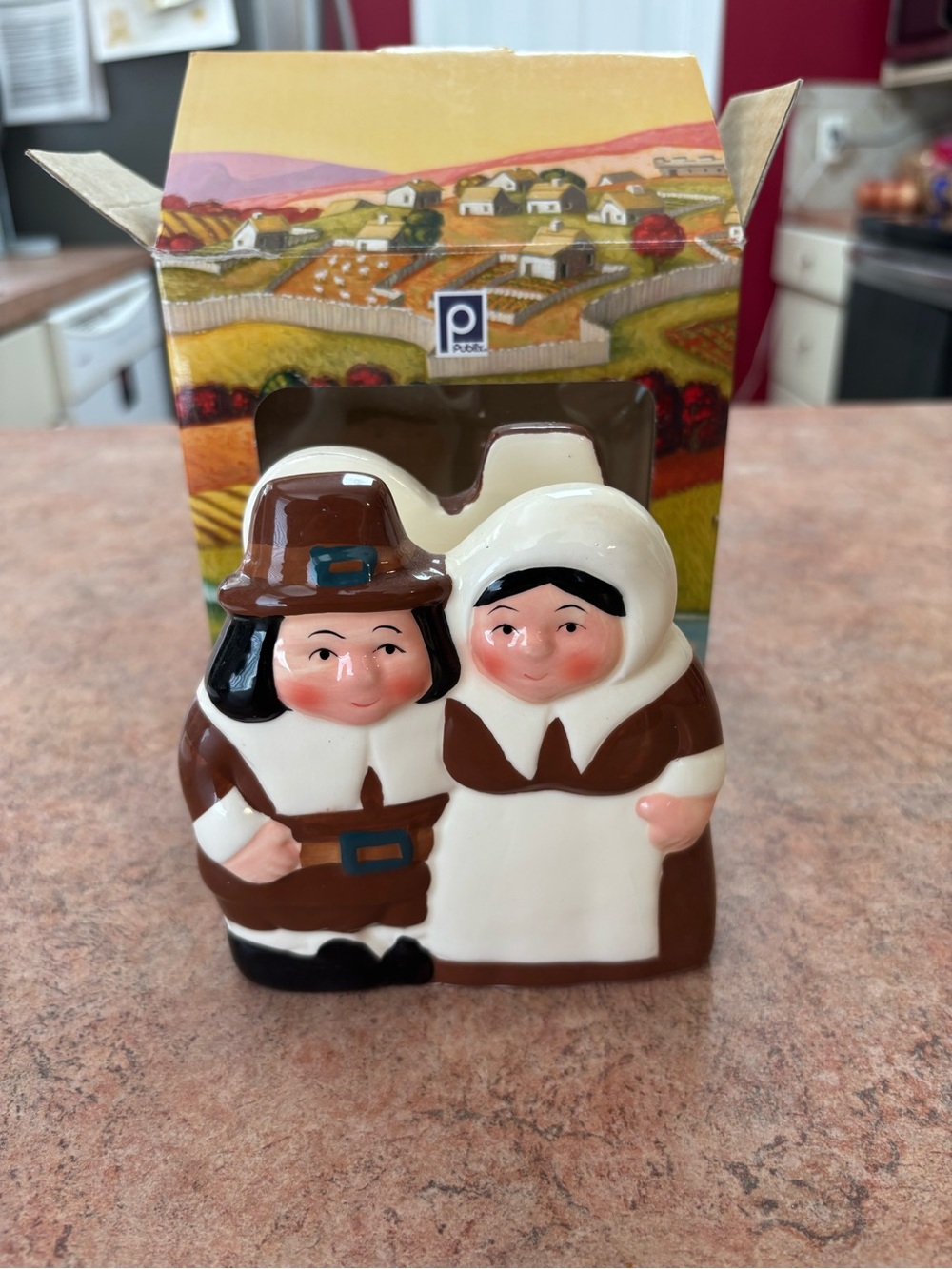 The Pilgrim Couple Ceramic Napkin Holder